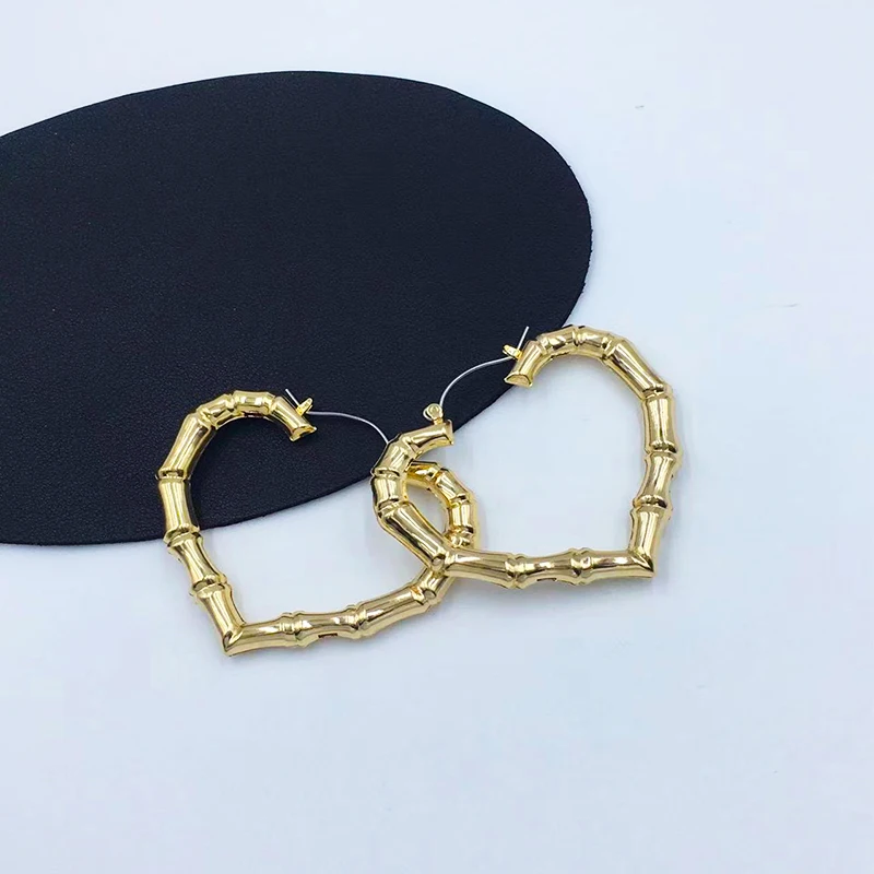 Металлические бамбуковые шарнирные высококачественные серьги в форме сердца