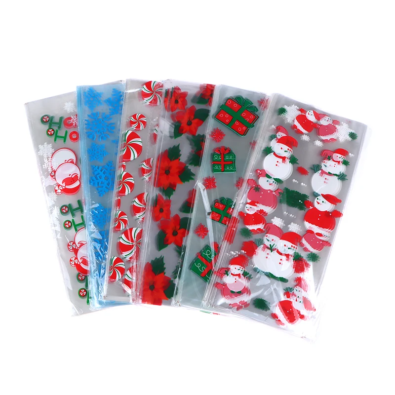 

100Pcs Xmas Cookie Packing Bags Christmas Cellophane Party Bags Birthday Candy Packaging Bag Festival Party Favor Gift