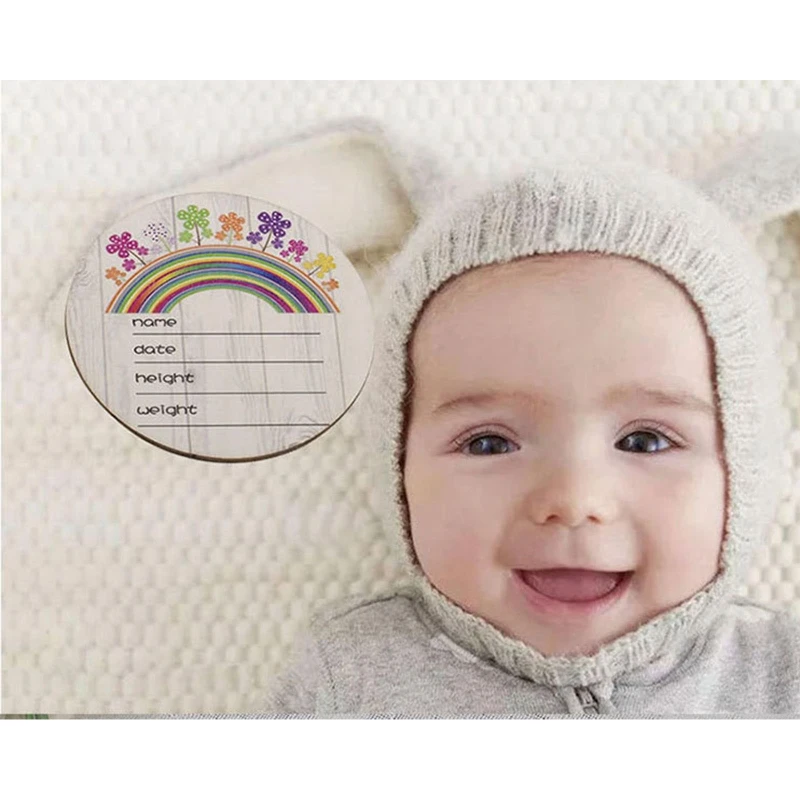 

Wooden Baby Milestone Cards 14pcs/set Colorful Painted Carved Card for Newborn Baby Shower Girls Boys Photography Props Gift