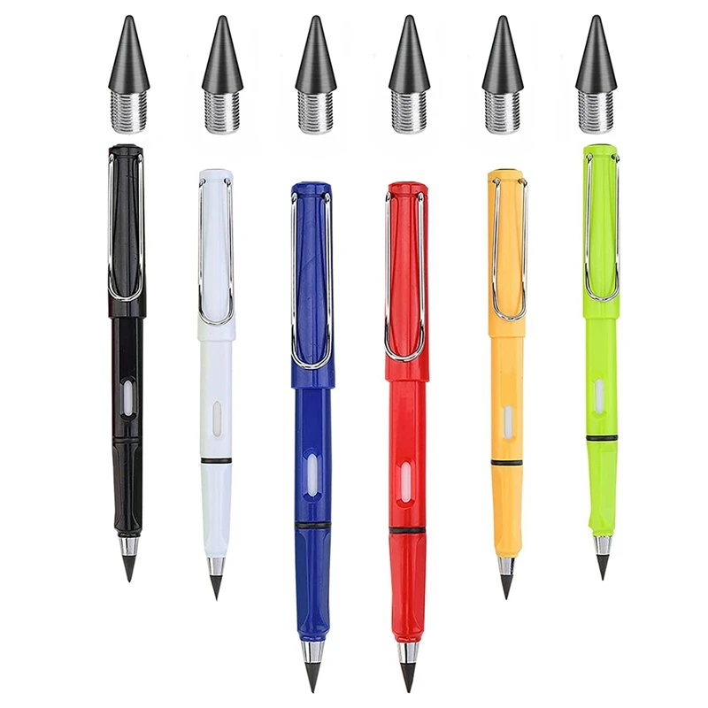 

6PCS Inkless Pencils Eternal With Replaceable Head Portable Everlasting Pencil Reusable Erasable Inkless Pen With Eraser