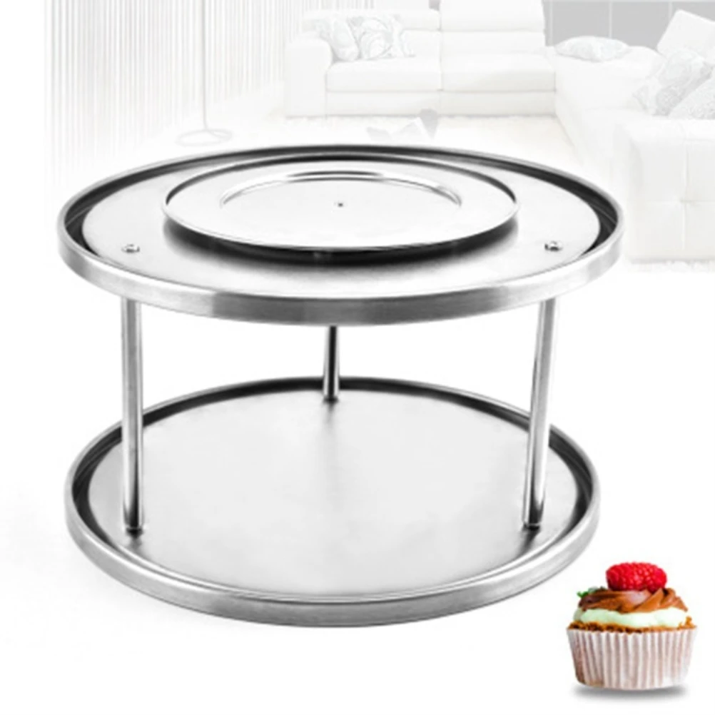

Two Tier Rotating Organizer Tray Stainless Spice Kitchen Rack Pantry Turntable Storage