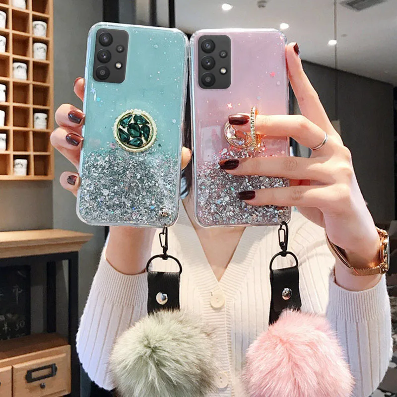 

Fur Ball Glitter Case for Samsung S22 Ultra A52 A72 A82 A51 A71 M52 A50 A53 A73 A6 A8 Plus A7 2018 M21 M31 M30S M31S Case Cover