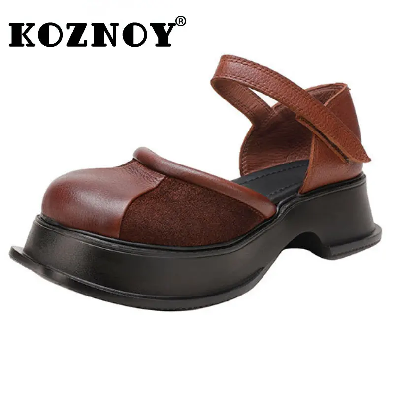 

Koznoy 5cm Cow Suede Big Toe Pumps Natural Genuine Leather Summer Platform Wedge Luxury Elegance Sandals Fashion Novelty Shoes