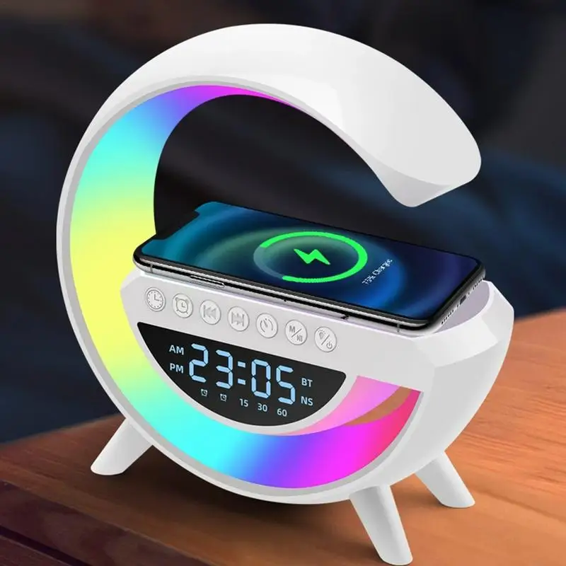 

LED Wireless Charging Speaker G-Shaped Speaker Lights Bluetooths Mp3 Player With Night Light And Alarm Clock For Living Room