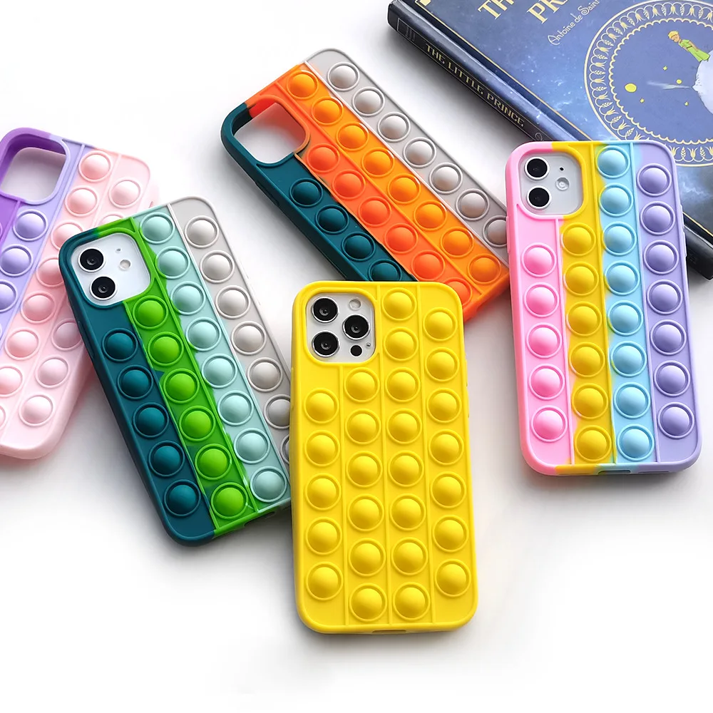 Pop Fidget Toy Push Bubble Rainbow Silicone Phone case For Iphone XS 11 12 13 Pro Max For iphone XR X 7 8Plus Soft Phone Cover