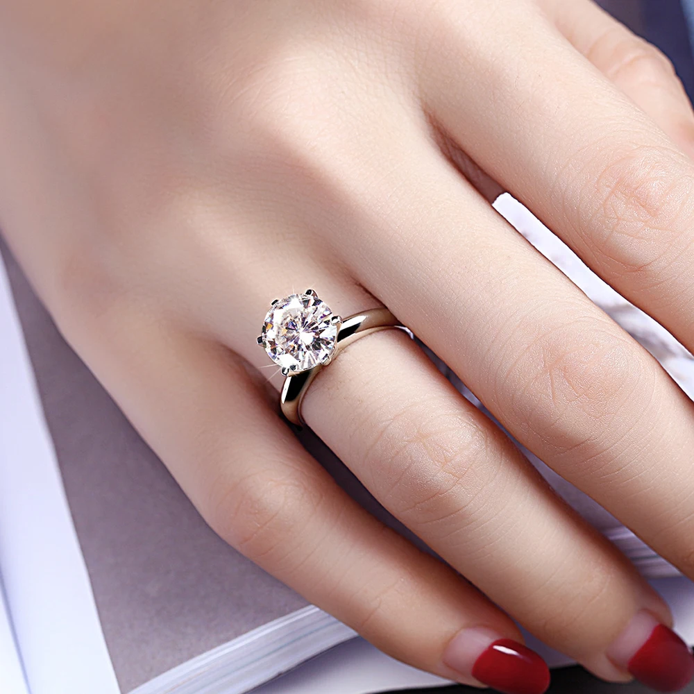 

Кольцо из серебра 925 пробы с муассанитом, свадебные кольца с шестью когтями для пар, кольца с бриллиантами, ювелирные изделия, подарочная сум...