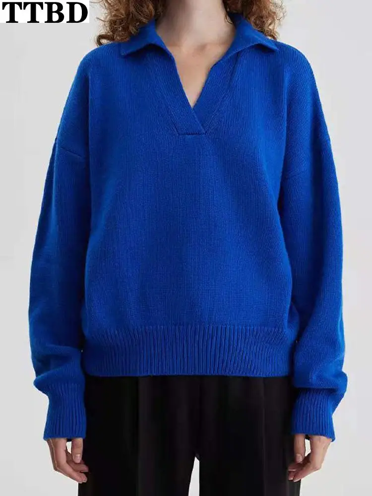 

TTBD polo collar Autumn Winter Sweater pullovers Women 2022 loose thick cashmere Sweater Pullover women oversize sweater jumper