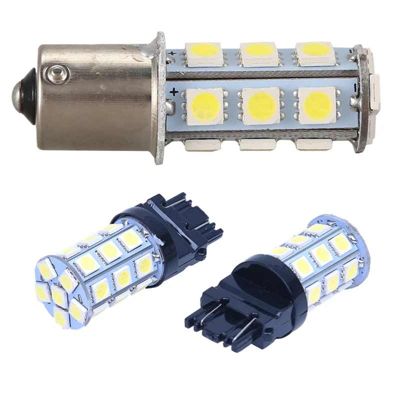 

1 Pcs White 1156 P21W BA15S R10W 18 LED 5050 SMD Tail Light Bulb 12V & 2 Pcs T25 W21/5W 3157 7443 27 5050 SMD LED Lamp