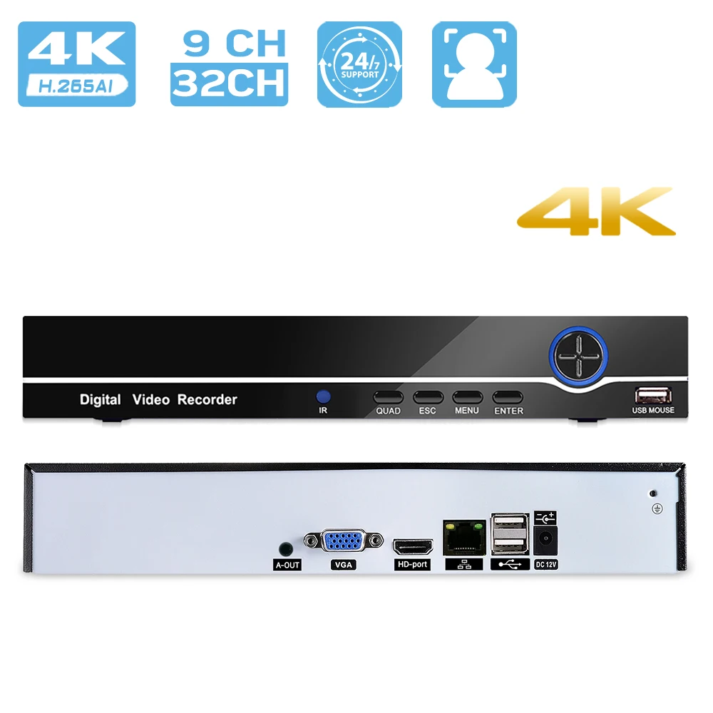 Купи BESDER 16CH H.265 AI 4K Выход CCTV NVR 9CH 32CH сетевой видеорегистратор H.265 Xmeye P2P ONVIF CCTV безопасности DVR Распознавание лиц за 3,974 рублей в магазине AliExpress