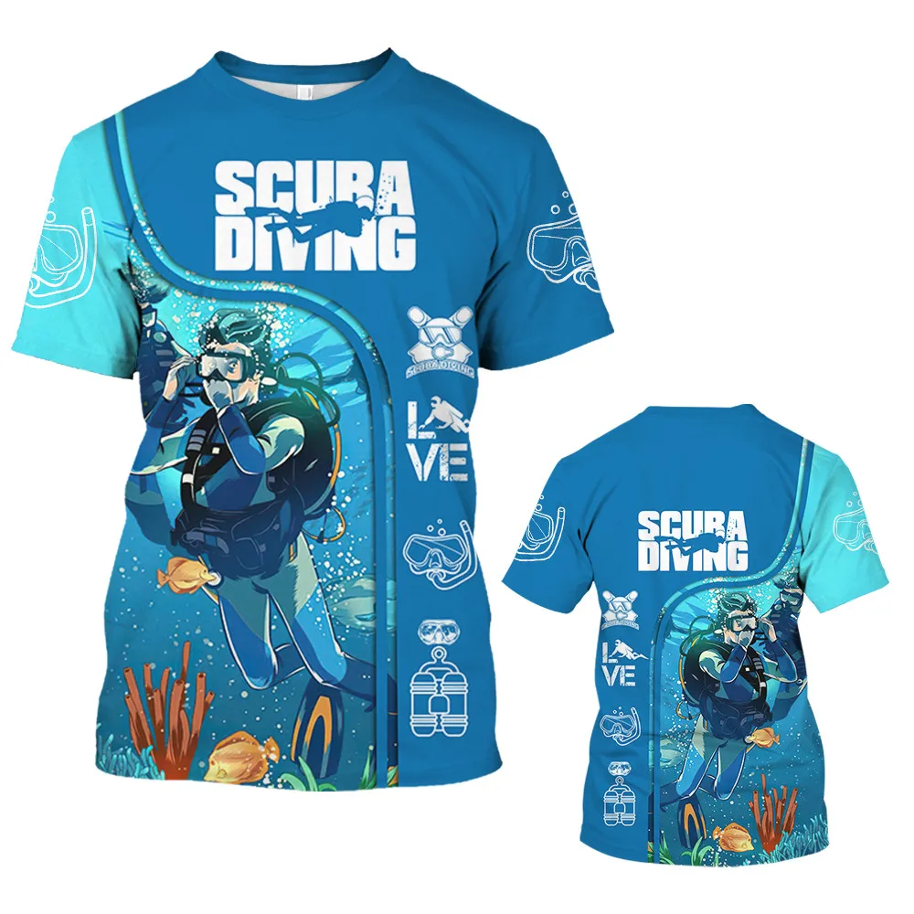 

Men's T Shirt Scuba Diving Cartoon T-Shirts 3D Print Casual Short Sleeve Daily Fashion Unisex Streewear Oversized Tee Shirt Men