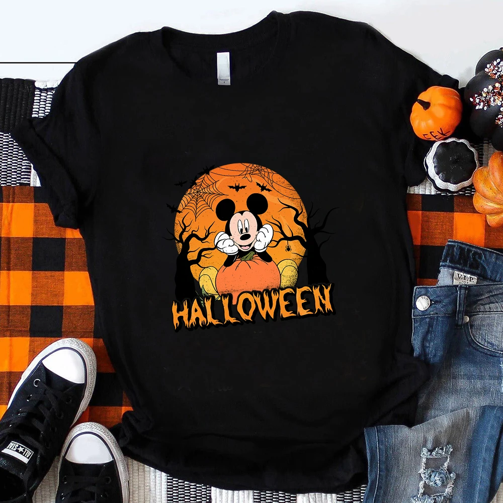 

Halloween Mickey Black T-shirts Fashion Harajuku Short Sleeve Women Clothes Hipster Streetwear Festival Shirt Fall Female Blouse