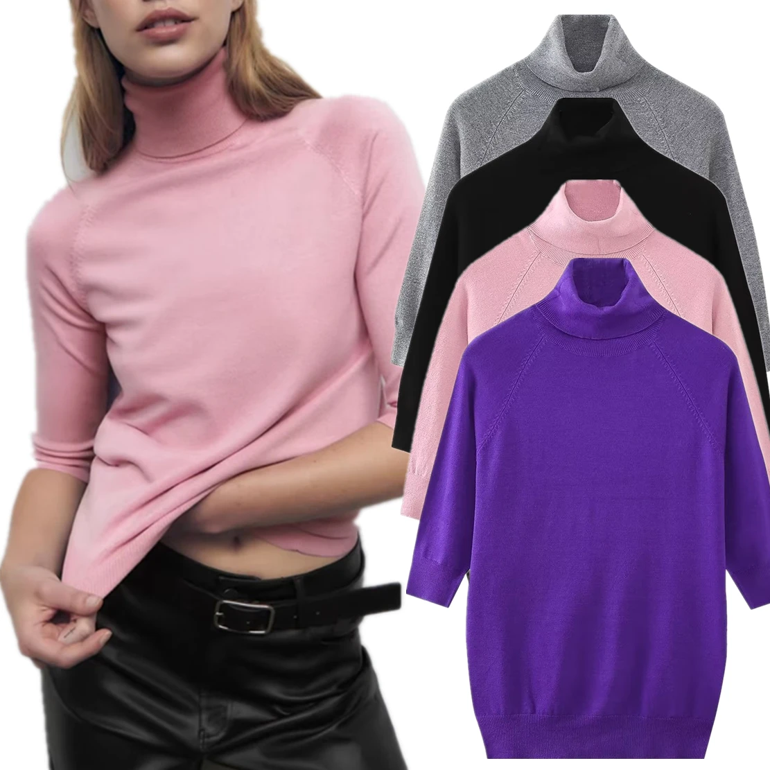 

Elmsk 2023 Autumn British Fashion Simple Turtleneck Sweater Basic Short Top Sweater For Women