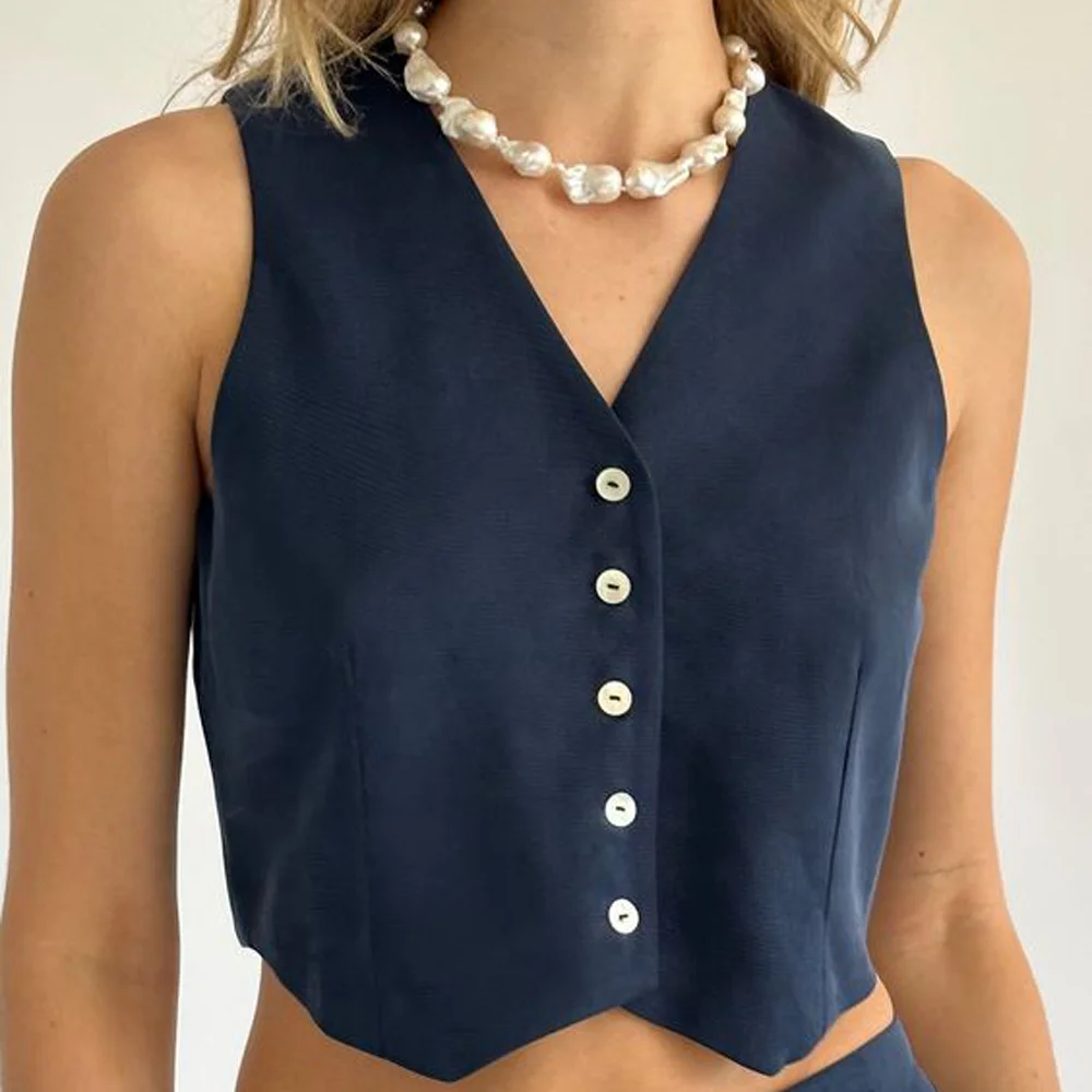 Женский жилет без рукавов модный однобортный элегантный и Приталенный с
