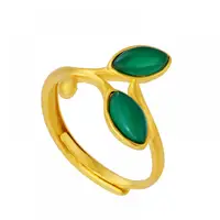 HOYON 18k pure gold color New Green Jade Gold Emerald Zircon Ring for men Branch Jade Leaf Female Ring Opening Adjustable Ring