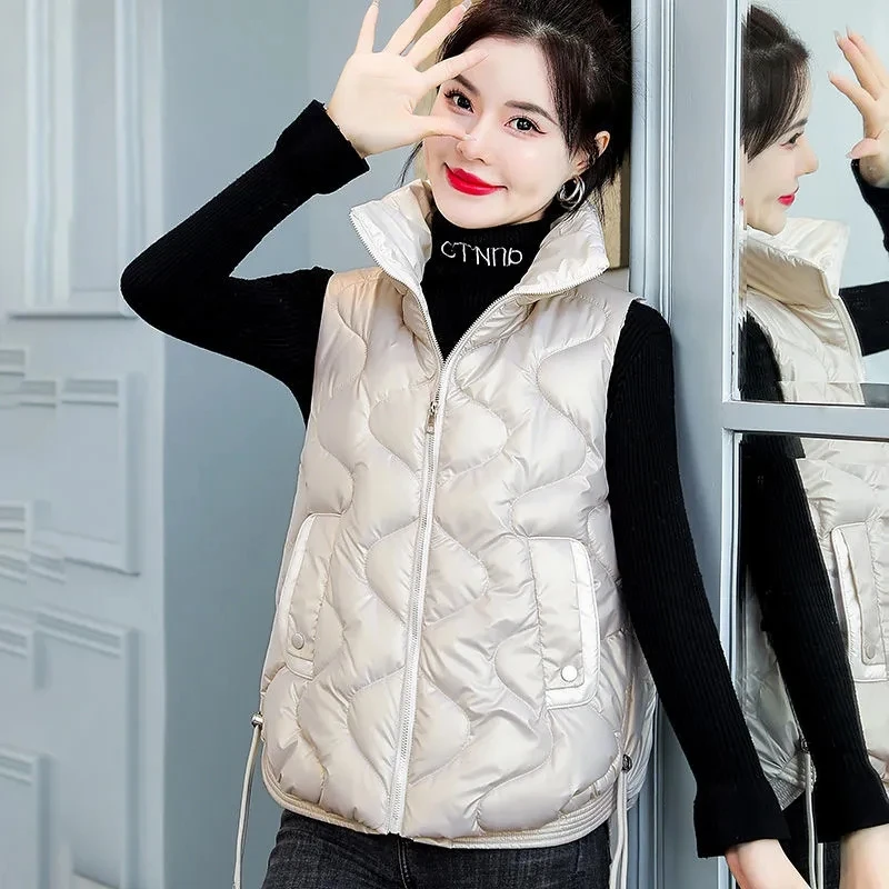 

2022 Autumn Womens Sleeveless Vest Winter Warm Down Cotton Padded Jacket Female Vests Mandarin Collar Winter Waistcoat