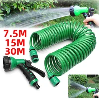 7.5M/15M/30M Retractable Coil Magic Flexible Garden Water Hose Car Cleaning Spring Pipe Plastic Hose Plant Watering W/ Spray Gun