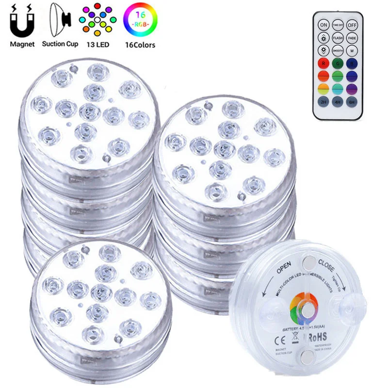 

13 LEDs Underwater Light 16 Colors RGB IP68 Waterproof 21 Key RF Remote Control Pond Vase Submersible Lights Swimming Pool Light