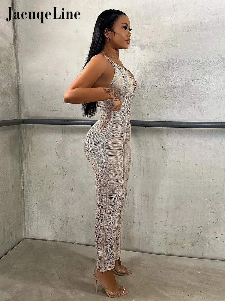 Летнее женское длинное платье Jacqueline с бахромой Пляжное элегантное облегающее