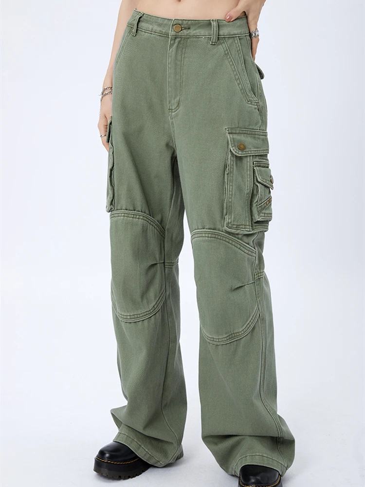 Брюки-карго женские с большими карманами свободные прямые штаны в американском
