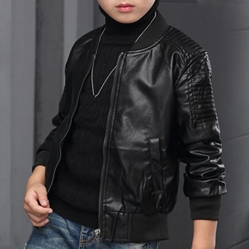 

Boys Coats Autumn Winter Fashion Korean Children's Plus Velvet Warming Cotton PU Leather Jacket For 3-8Y Kids Jacket Outerwear