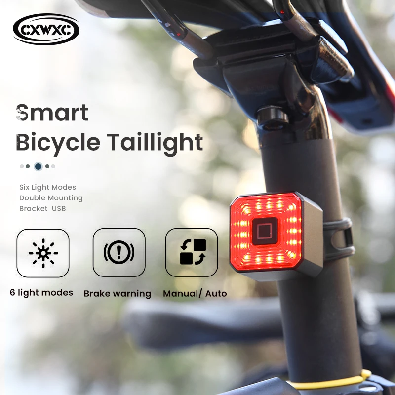 

CXWXC велосипедный умный автоматический тормозной зондирующий фонарь, IPX4 Водонепроницаемый светодиодный безопасный фонарь, зарядка через USB,...