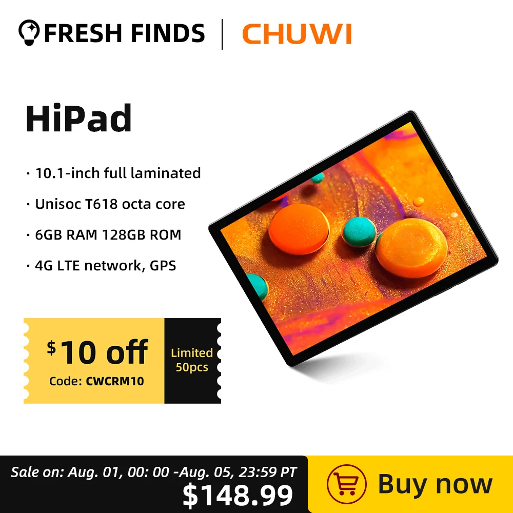  CHUWI HiPad планшет на Android 11, восемь ядер, Unisoc T618, экран 10,1 дюйма, 6 ГБ LPDDR4, 128 ГБ eMMC планшет для игр и детей 