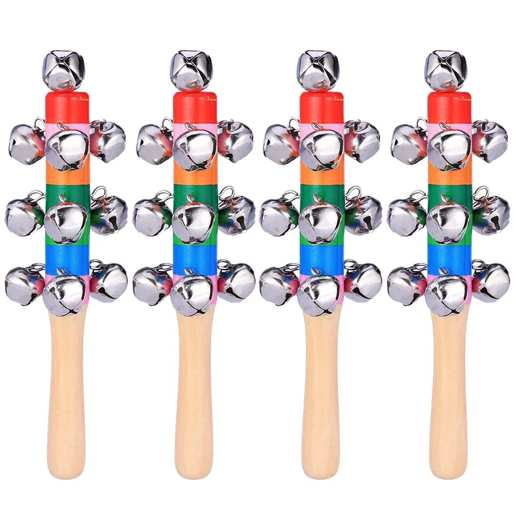 

4Pcs Bells Rainbow Handle Wooden Bells Christmas Bell Kids Shaker Kids Children Musical