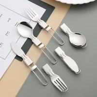 304 stainless steel camping folding knife fork and spoon set multifunctional portable folding tableware