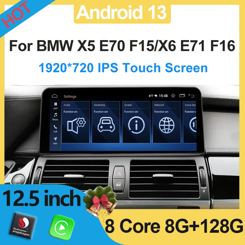 Android 13 для BMW X5 X6 E70 E71 Qualcomm 12 5 &quot8-ядерный автомобильный радиоприемник Carplay
