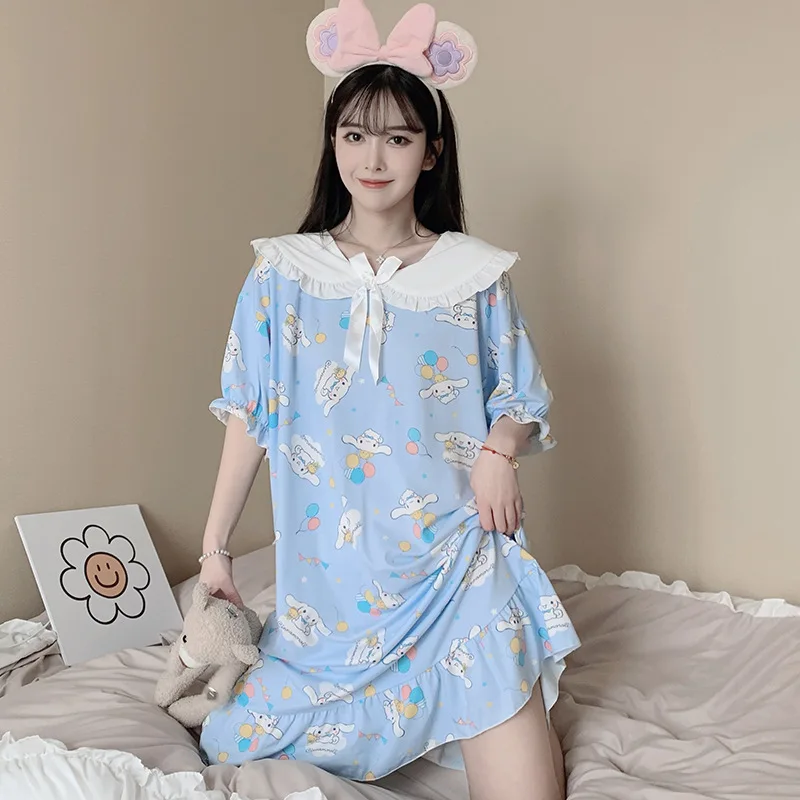 

Kawaii Anime Sanrio Cinnamoroll Home Pajamas Nightgown Cute Cartoon Kuromi My Melody Comfortable Sleepwear Gifts for Girls