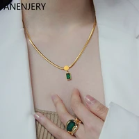 anenjery 316l stainless steel necklace green square zircon pendant snake chain fashion vintage womens necklace jewelry gift