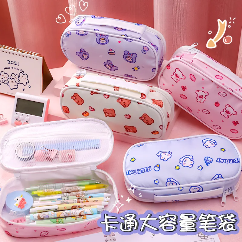 

Cartoon Ins Wind Pencil Bag Cute Girl Heart High Beauty Pencil Bag Student Large Capacity Desktop Storage Stationery Box