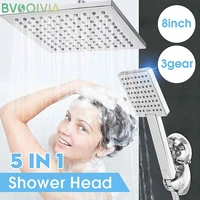 8 inch detachable bathroom shower head set rainfall handheld high pressure saving water shower head 5 in 1 spray modes chrome