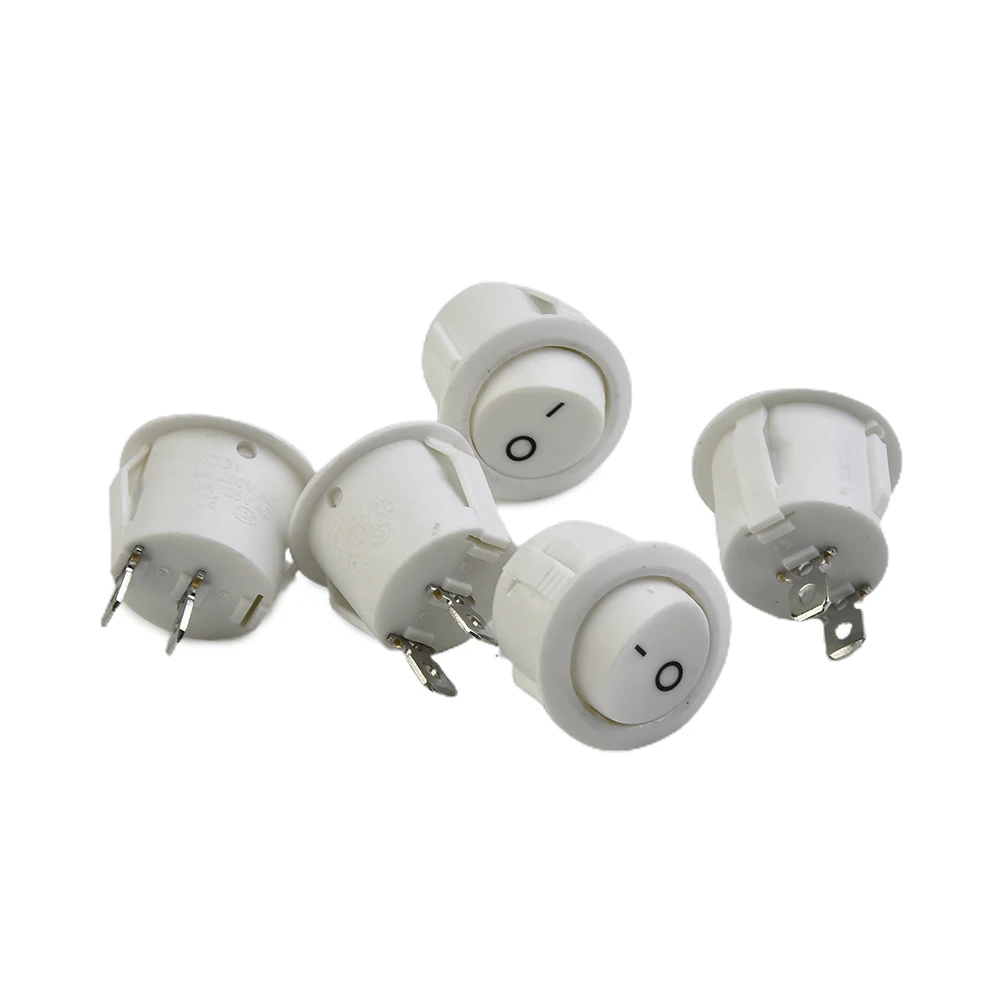 

5x Mini Round White 2 Pin Terminal SPST ON-OFF Rocker Switch Snap-in 20mm 12V For Camper Van Motorhome RV Caravan Boat Light