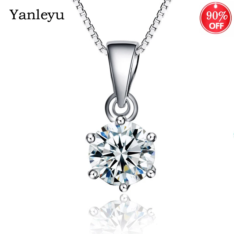

Yanleyu Classic 6mm Simulated Diamond Pendant Necklace Original 925 Silver Color Cubic Zirconia Wedding Jewelry for Women