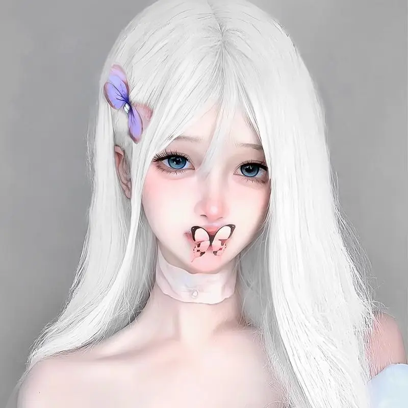 YELOWTIM белые длинные прямые синтетические парики для женщин красочные косплей