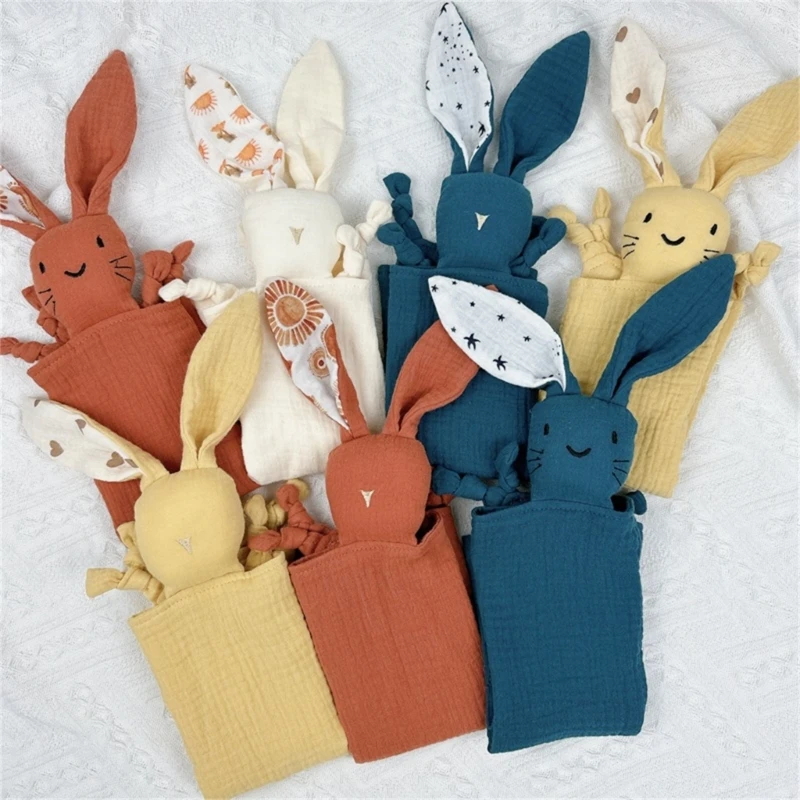 

Infant Soother Cloth Mood Appease Bib Rabbit Rattle Security Blanket for Baby Girl Multiuse Handkerchief for Newborn