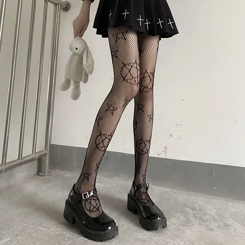 

Gothic Tights Women Leggings Lolita Hollowed Out Mesh Body Stockings Japanese Bottomed Lace Pantyhose Skull Punk Black Hosiery