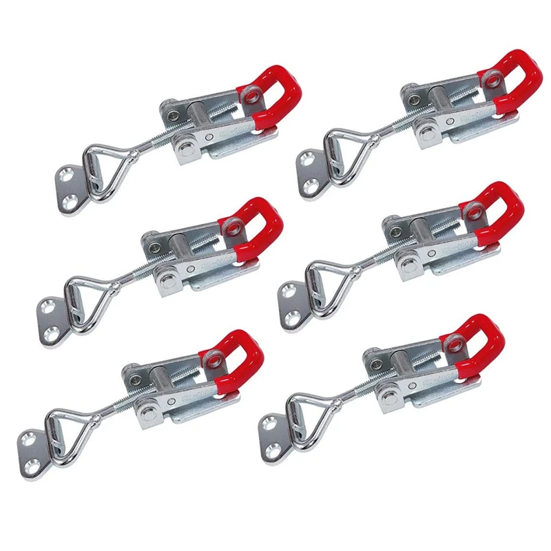 

6PCS Of Adjustable Toggle Clamp With Lock Hole, 250Kg Holding Capacity Heavy Duty GH-4002 Toggle Latch Hasp Clamp