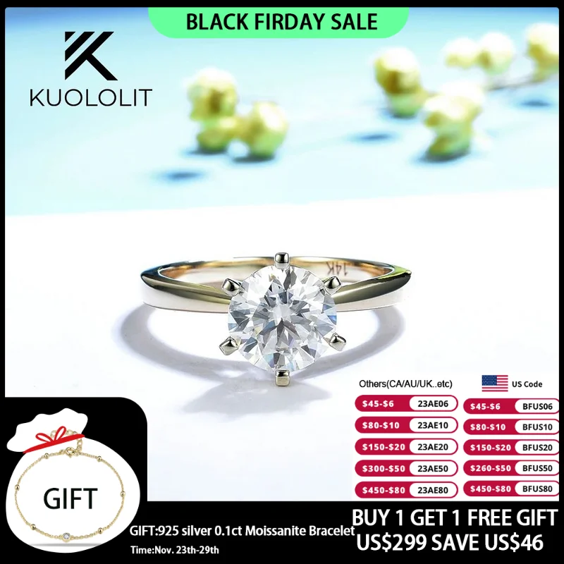 

Kuolit 1.5CT Moissanite кольцо для женщин Soild 18K 14K желтое золото D/VVS1 круглые свадебные украшения для помолвки рождественские подарки