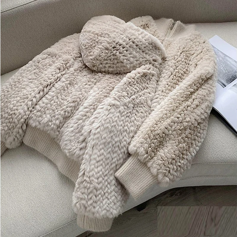 Faux Fur Coat Women White Faux Rabbit Fur Hoodie 2022 New Winter High Quality Fleece Warm Long Fluffy Teddy Jacket Coat