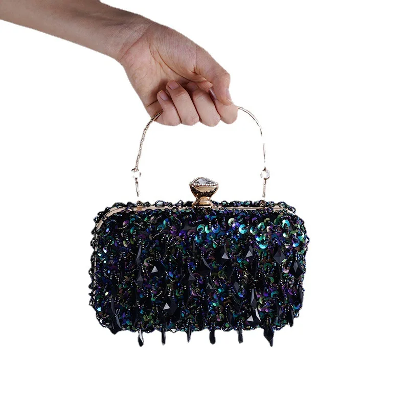 2022 New Women's Evening Bags Fashion Luxury Sequin Beaded Banquet Handbags Clutches Ladies Chain Small Shoulder Bag Purses images - 6