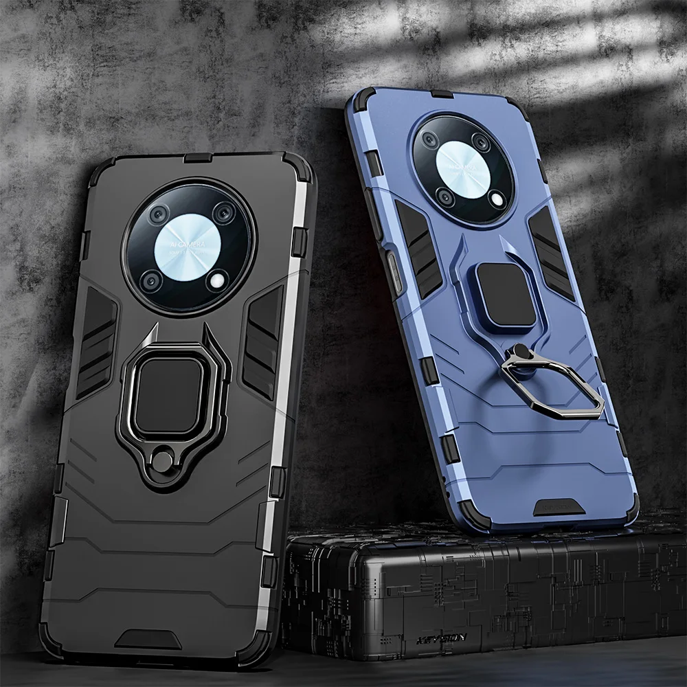 

KEYSION Shockproof Armor Case for Huawei Nova Y90 Y70 Silicone+PC Metal Ring Stand Phone Back Cover for Huawei Nova Y90 Y70 Y60