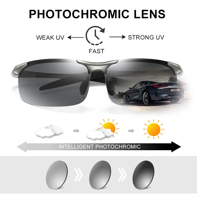 CLLOIO Aluminum Photochromic Sunglasses Men Polarized Day Night Driving Chameleon Glasses Anti-Glare Change Color Sun Glasses UV 3