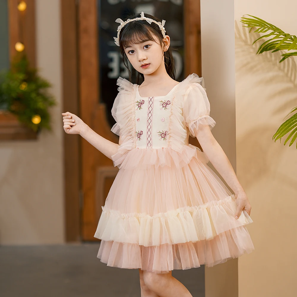

Girl's Summer Dress Lolita Chiffon Champagne Layered Princess Dresses for Kids Birthday Party Vestidos Children Costume