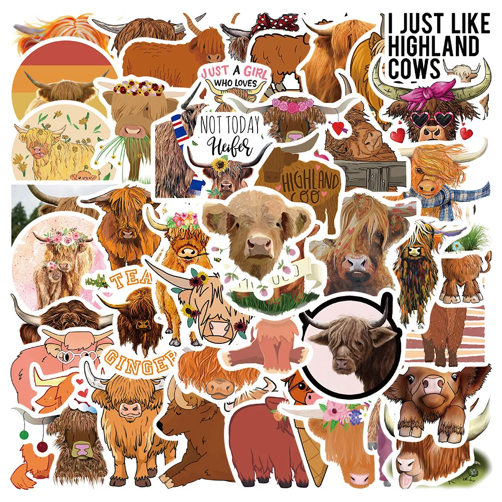 

10/30/50PC Highland cow cute cartoon Stickers Skateboard Fridge Guitar Laptop Motorcycle Travel Cool Graffiti Decal Sticker