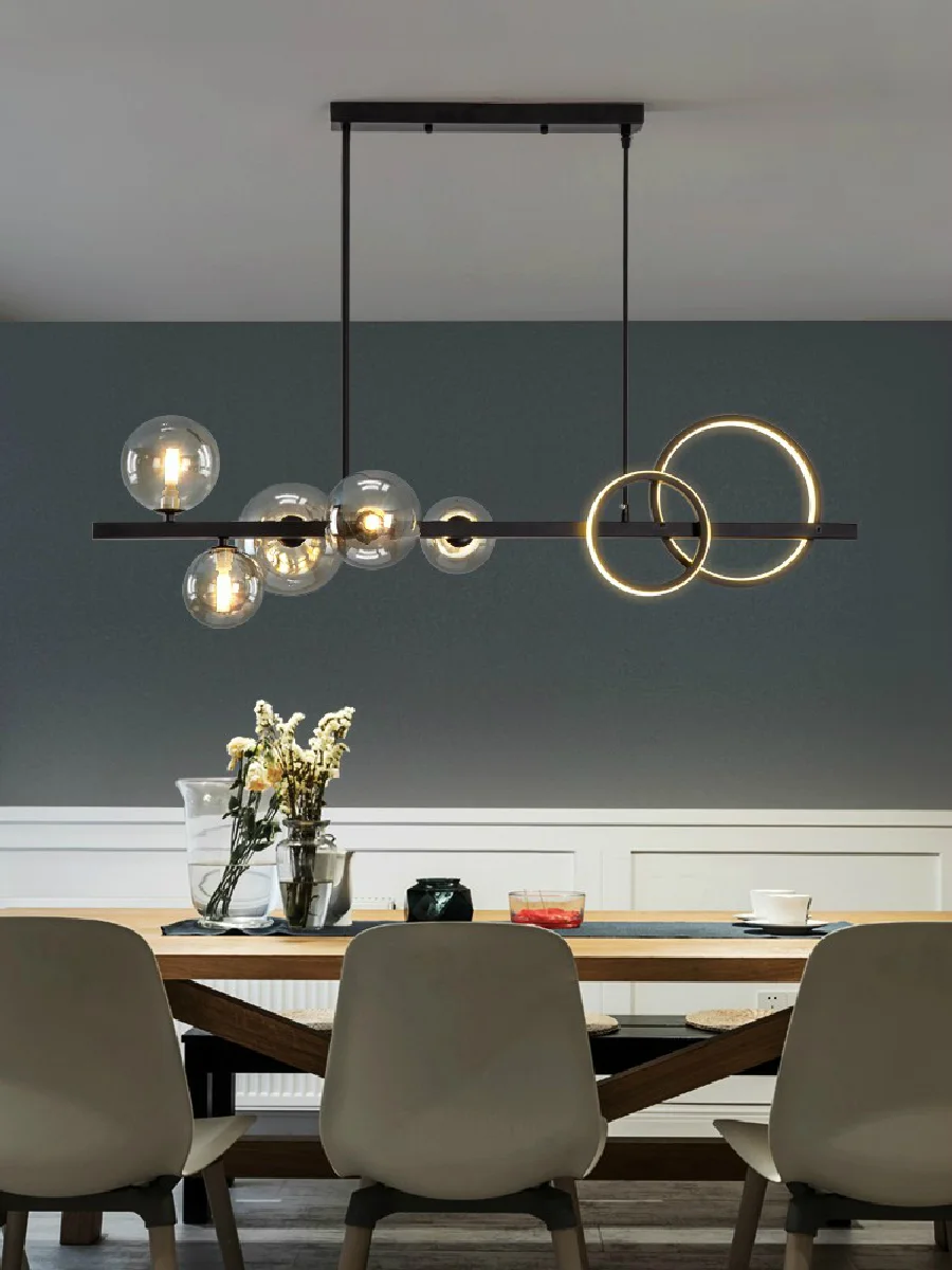 

Black Dining Living Room LED Chandelier Modern Creative Glass Ball Long Hanging Light Restaurant Bar Coffee Shop Pendant Lamp