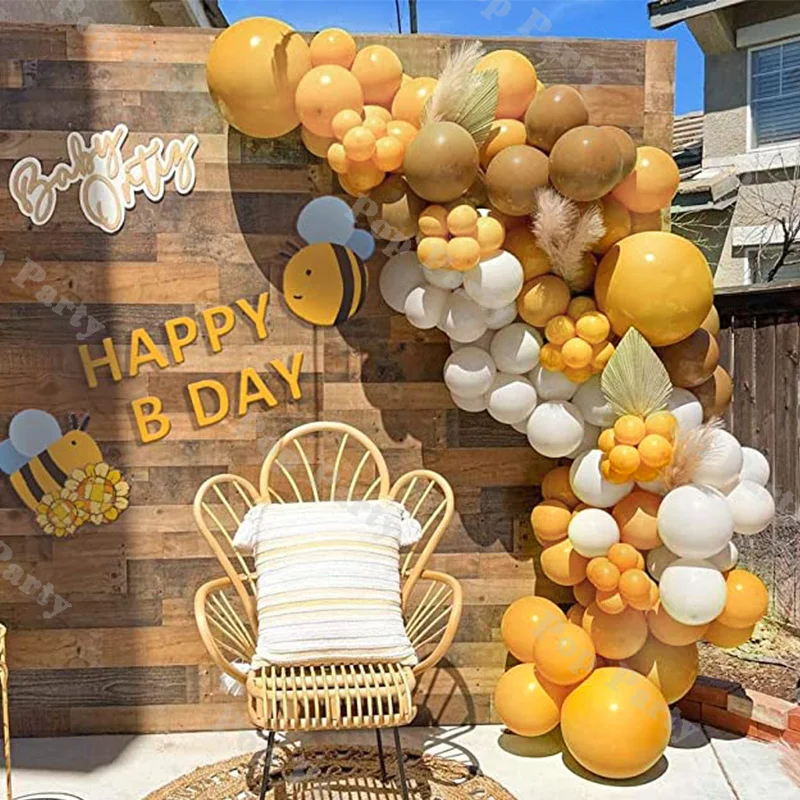 

Bright Colored Balloons Decorated With White Balloons And Bees Themed Valentine's Day Spring Family Gatherings Birthday Party