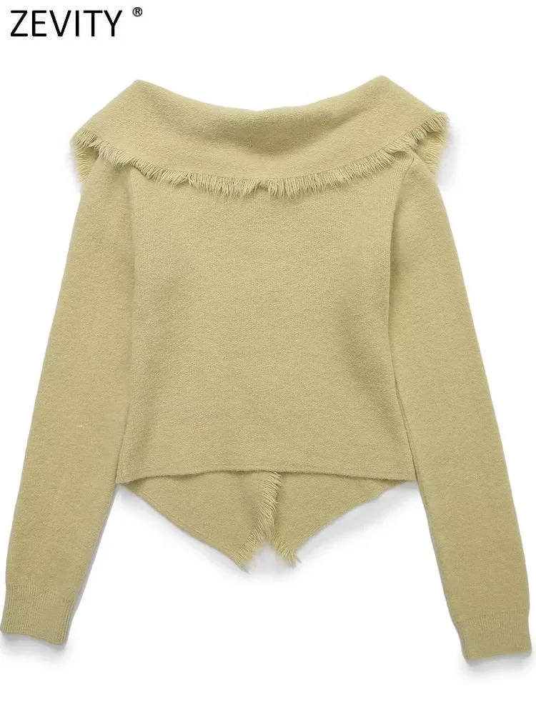 Zevity женский модный нерегулярный вязаный свитер с кисточками и отложным
