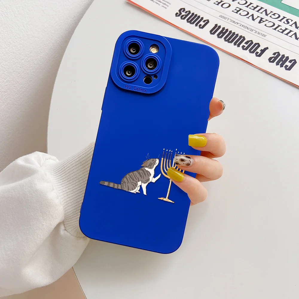 

Fashion Bright Blue Phone Case for IPhone 11 12 13 Pro Max Soft Silicone Funda for iphone X XR XS Max 7 8 Plus SE 2020 Cat Cover